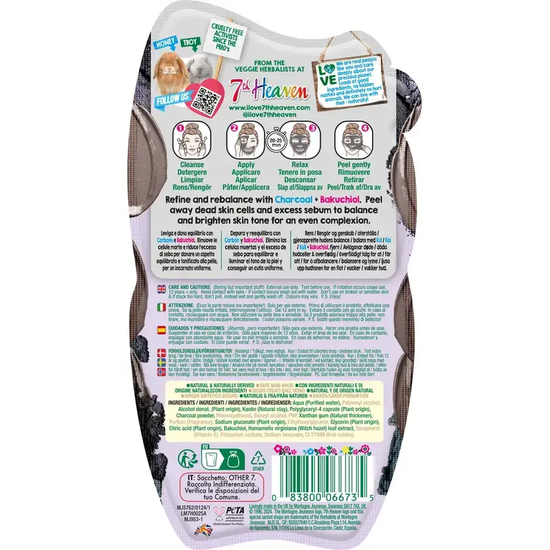 7 Heaven Peel-Off Charcoal & Black Clay Skin Rebalancing Mask , 10 ml - Image 2