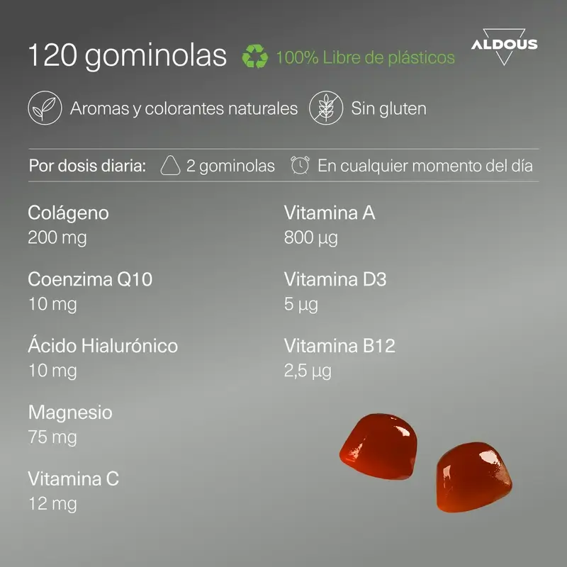 Aldous Bio Hydrolysed Collagen With Hyaluronic Acid, Coenzyme Q10, Zinc And Vitamins, 120 gummies - Image 3