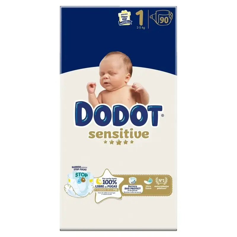 Dodot Sensitive Nappy Sensitive Jumbo Pack Size 1, 2x90 Units + Aqua Plastic Free Wipes Box 6X48 (288 Units) - Image 2