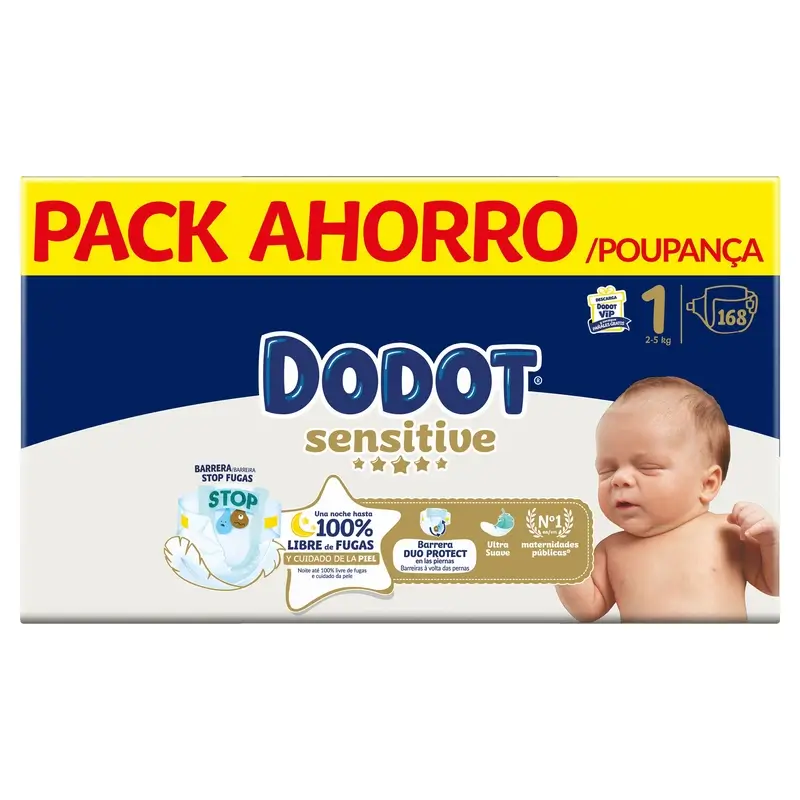 Dodot Sensitive Size 1, Nappies, 2Kg-5Kg , 168 pcs - Image 2