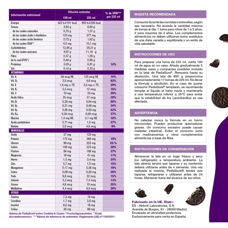 Pediasure Cookies & Cream + Drink Chocolate Children, 850 gr + 4 Bottles Chocolate x 220 ml - Image 7