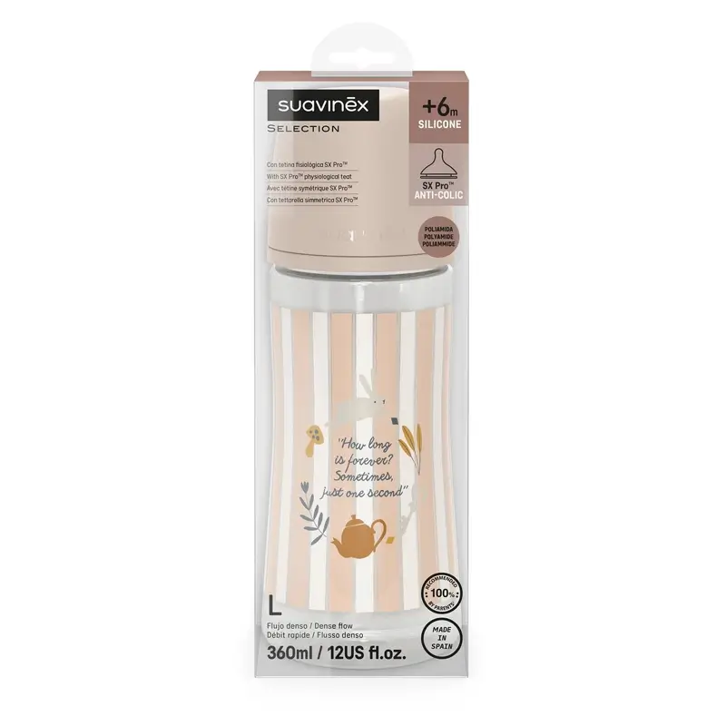 Suavinex Baby Bottle 360 Ml, Dense Flow (L), +6 Months, Wonderland Pink - Image 2