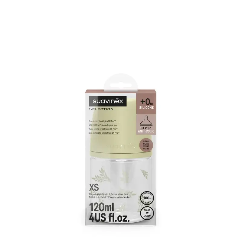 Suavinex Glass Bottle 120 Ml, Slow Flow (S), +0 Months, Green Poetry - Image 3