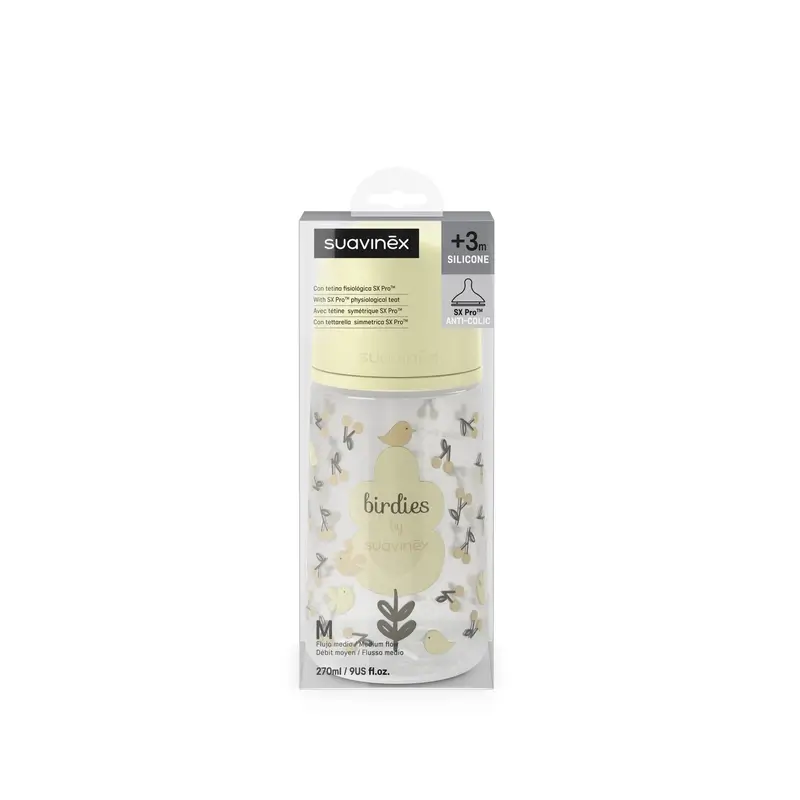 Suavinex Baby Bottle Teat Sx Pro Medium Flow (M) +3 Months Birdies Beige, 270 ml - Image 6