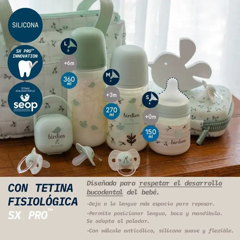 Suavinex Feeding Bottle Teat Sx Pro Medium Flow (M) +3 Months Birdies Green, 270 ml - Image 4