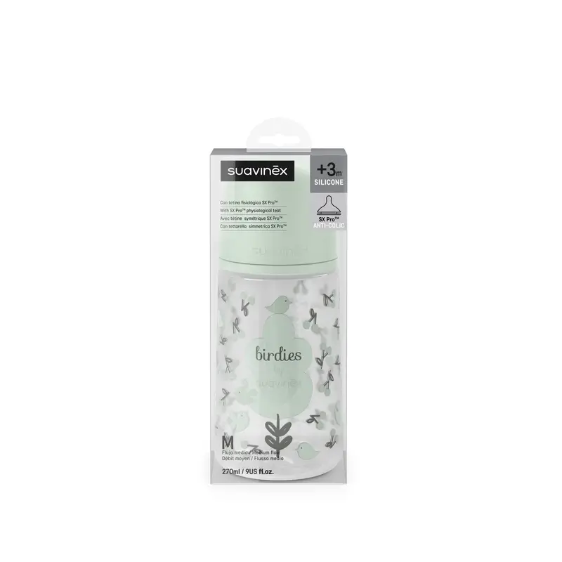 Suavinex Feeding Bottle Teat Sx Pro Medium Flow (M) +3 Months Birdies Green, 270 ml - Image 6