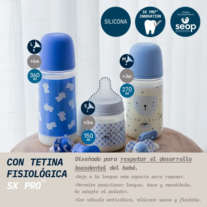 Suavinex Feeding Bottle Teat Sx Pro Slow Flow (S) +0 Months Wild&Free Blue, 150 ml - Image 3