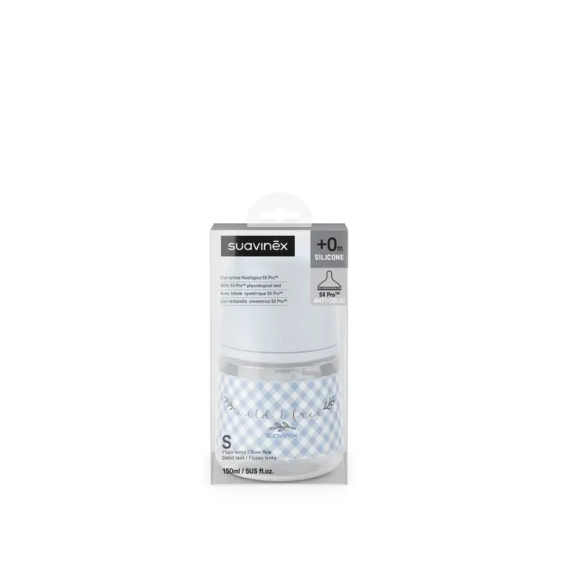 Suavinex Feeding Bottle Teat Sx Pro Slow Flow (S) +0 Months Wild&Free Blue, 150 ml - Image 5