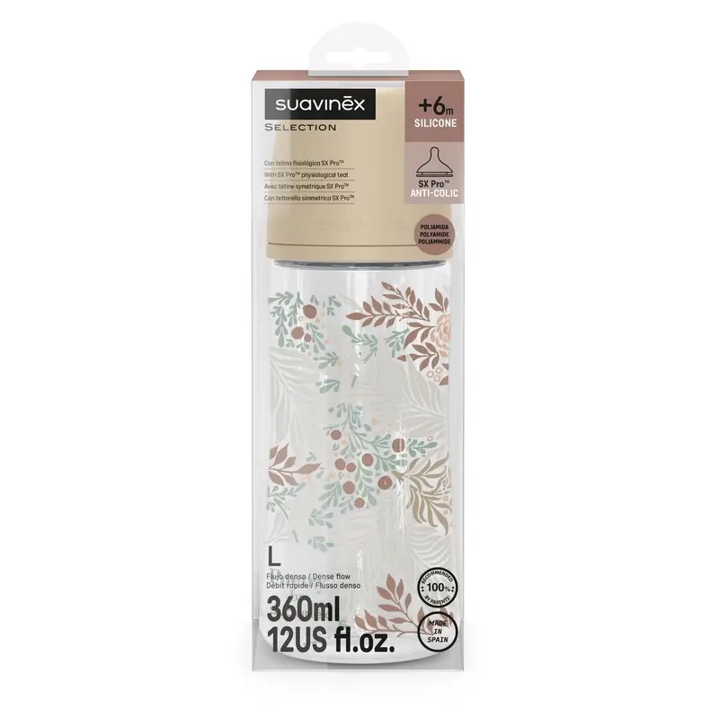 Suavinex Feeding Bottle 360 Ml, Dense Flow (L), +6 Months, Poetry Beige - Image 3