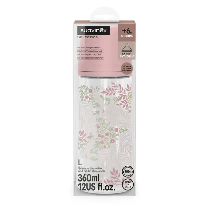 Suavinex Baby Bottle 360 Ml, Dense Flow (L), +6 Months, Poetry Pink - Image 3
