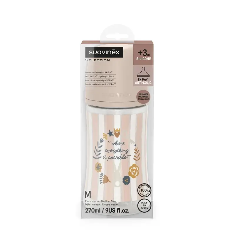 Suavinex Baby Bottle 270 Ml, Medium Flow (M), +3 Months, Wonderland Pink - Image 2