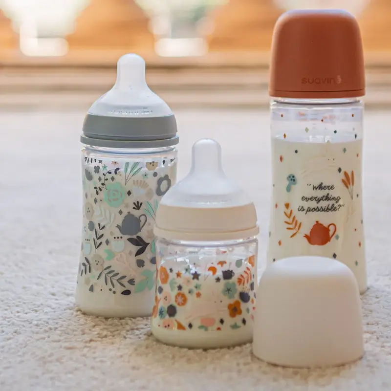Suavinex Baby Bottle 270 Ml, Medium Flow (M), +3 Months, Wonderland Flowers Blue - Image 3