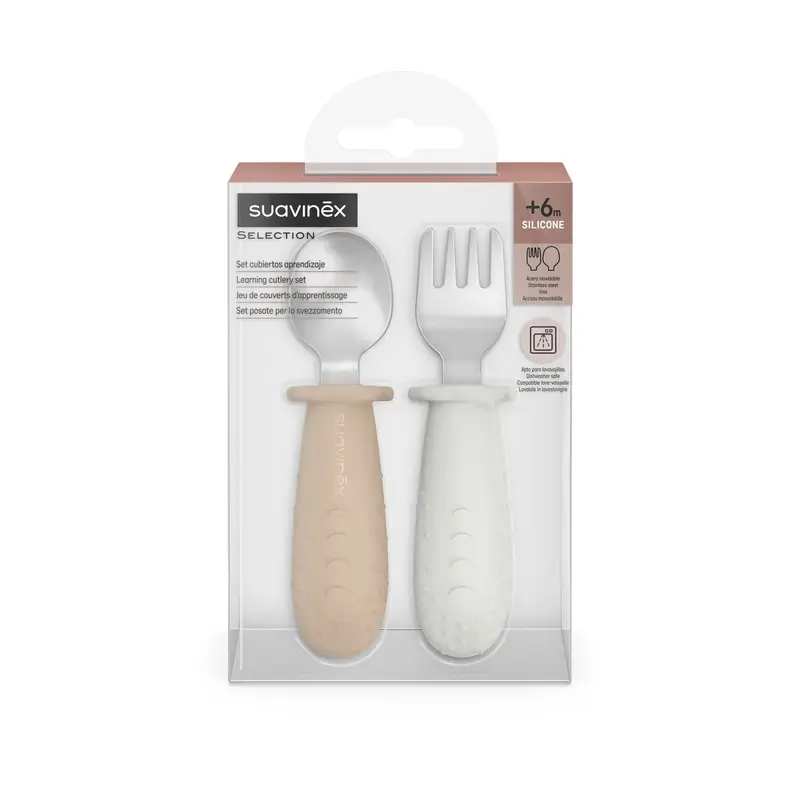 Suavinex Cutlery Learning Stainless Steel, +6 Months, Beige - Image 2