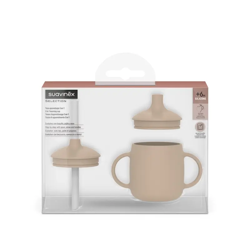Suavinex 3-in-1 Silicone Learning Cup, +6 Months, Beige - Image 2