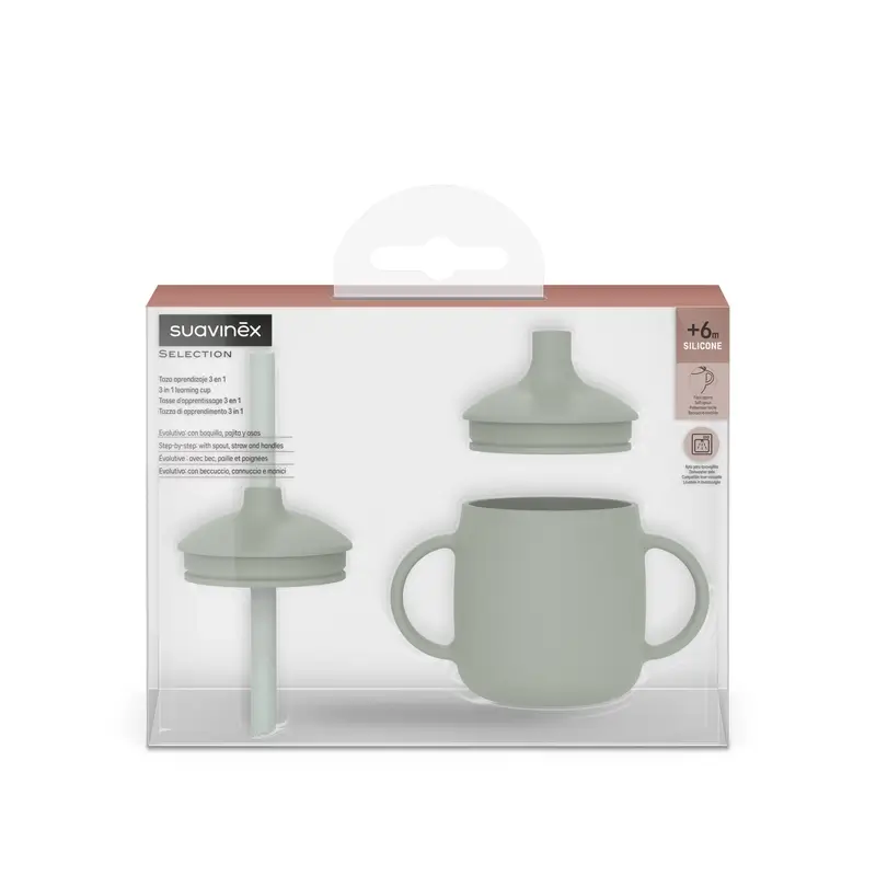 Suavinex Learning Cup 3-In-1 Silicone, +6 Months, Green - Image 2