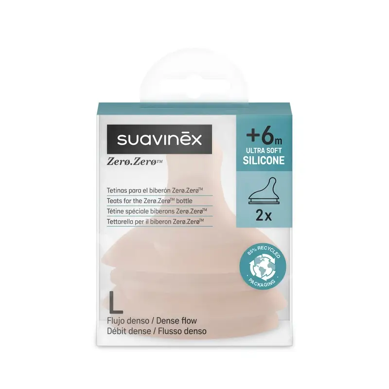 Suavinex Pack 2 Teats Zero Zero Dense Flow (L), +6 Months, Medium - Image 2