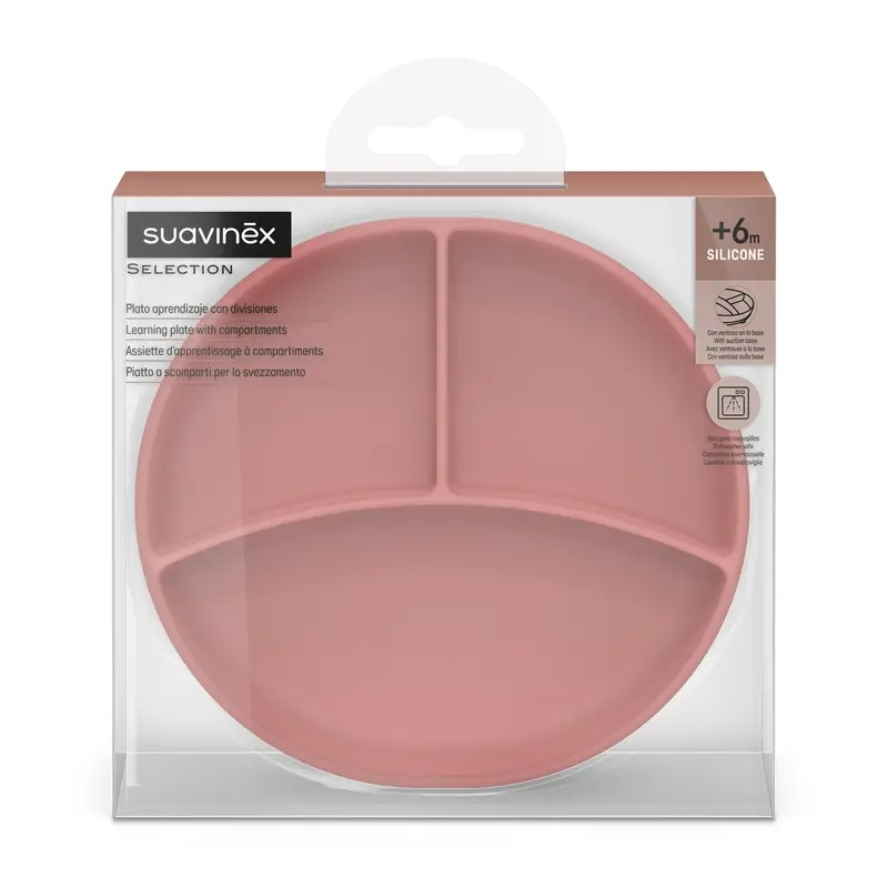 Suavinex Silicone Plate With Suction Cup And Divisions, +6 Months, Pink - Image 2