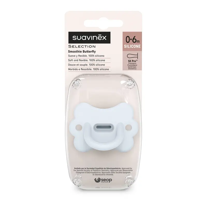Suavinex Pacifier All Silicone Physiological Sx Pro, 0/6 Months, Butterfly Ballad Blue - Image 2