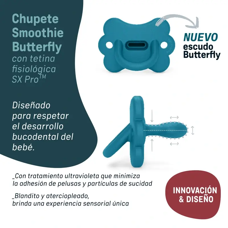 Suavinex Pacifier All Silicone Physiological Sx Pro, 0/6 Months, Butterfly Ballad Blue - Image 7