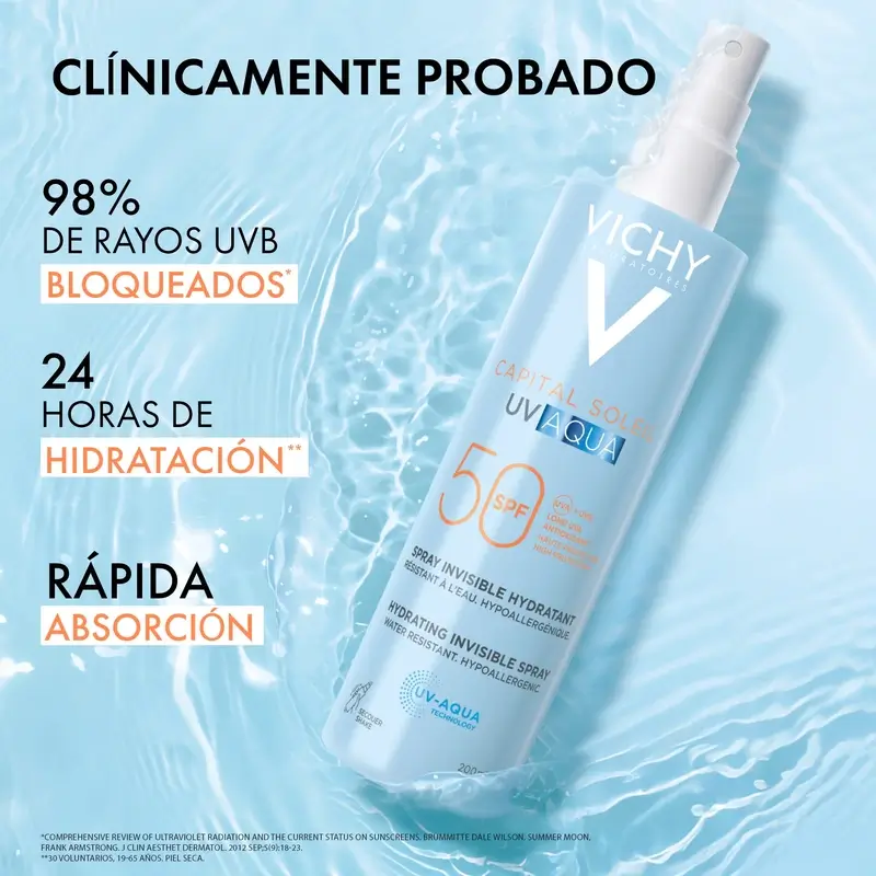 Vichy Solar Uv Aqua Spray Invisible Moisturising Spray Spf50, 200 ml - Image 2