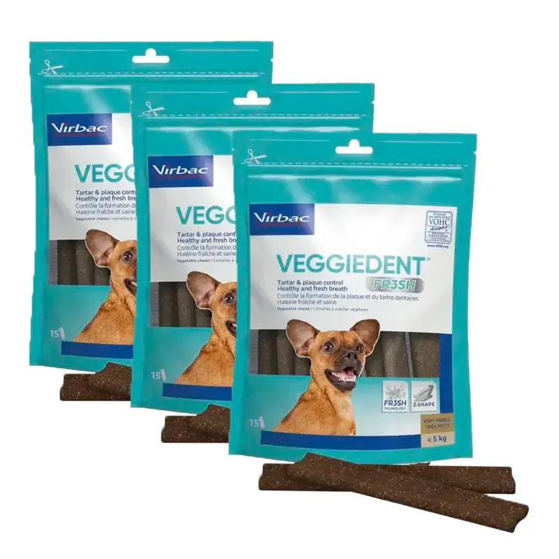 Virbac Veggiedent Fr3sh XS, Dental Snacks For Very Small Breed Dogs, Pack 3 units
