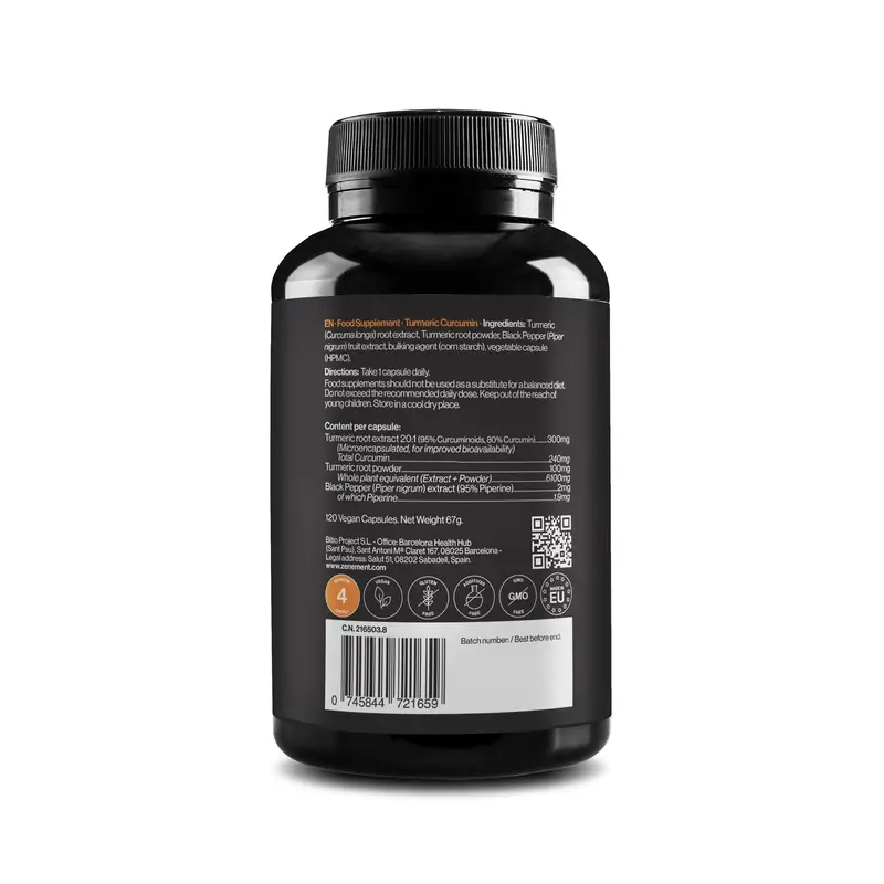 Zenement Turmeric Extract, 120 vegan capsules - Image 2