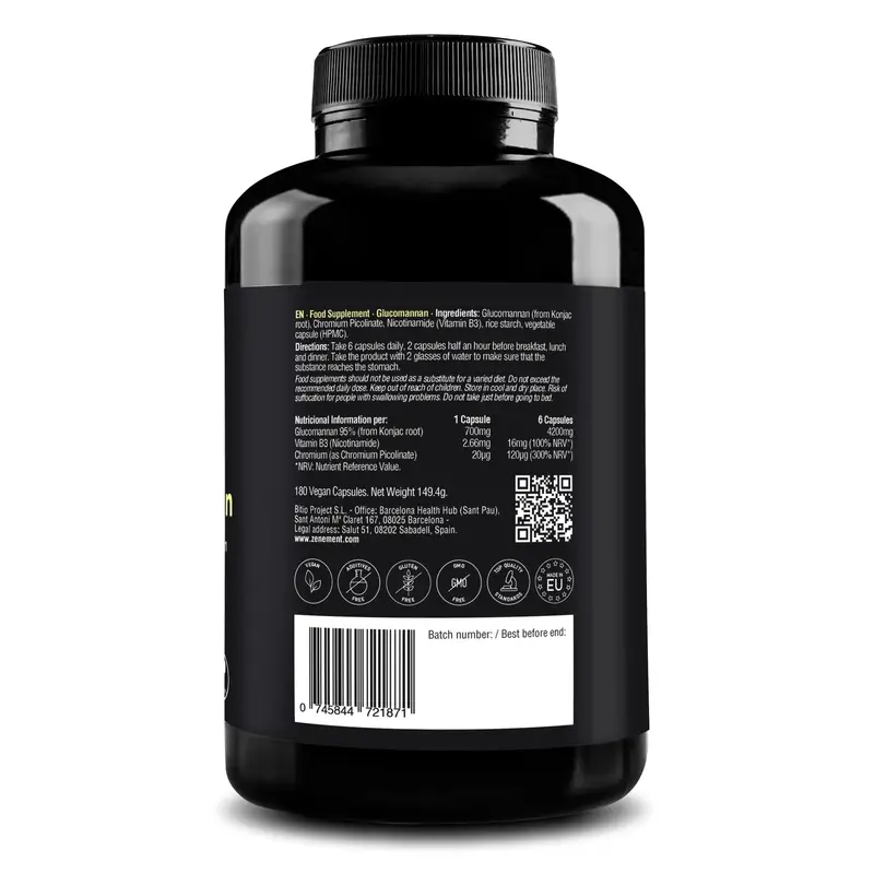 Zenement Glucomannan Natural Satiety, 180 vegan capsules - Image 3