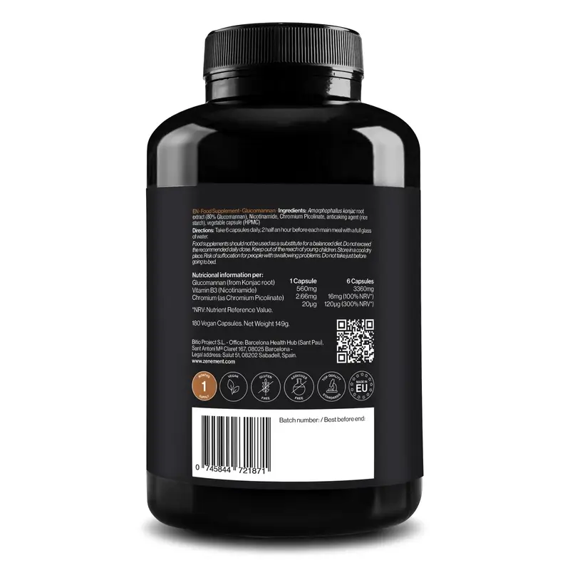 Zenement Glucomannan Natural Satiety, 180 vegan capsules - Image 6