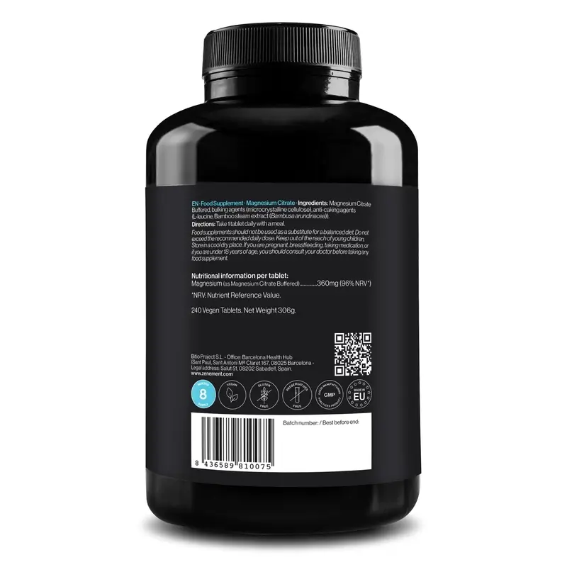 Zenement Magnesium Citrate, 240 vegan tablets - Image 3