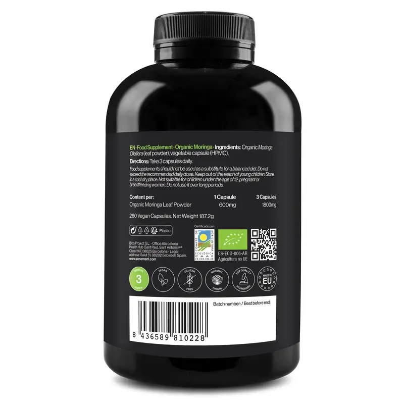 Zenement Moringa Organic, 260 vegan capsules - Image 2