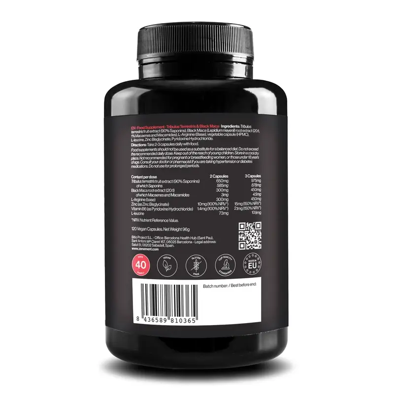 Zenement Tribulus Terrestris & Black Maca 120 vegan capsules - Image 2